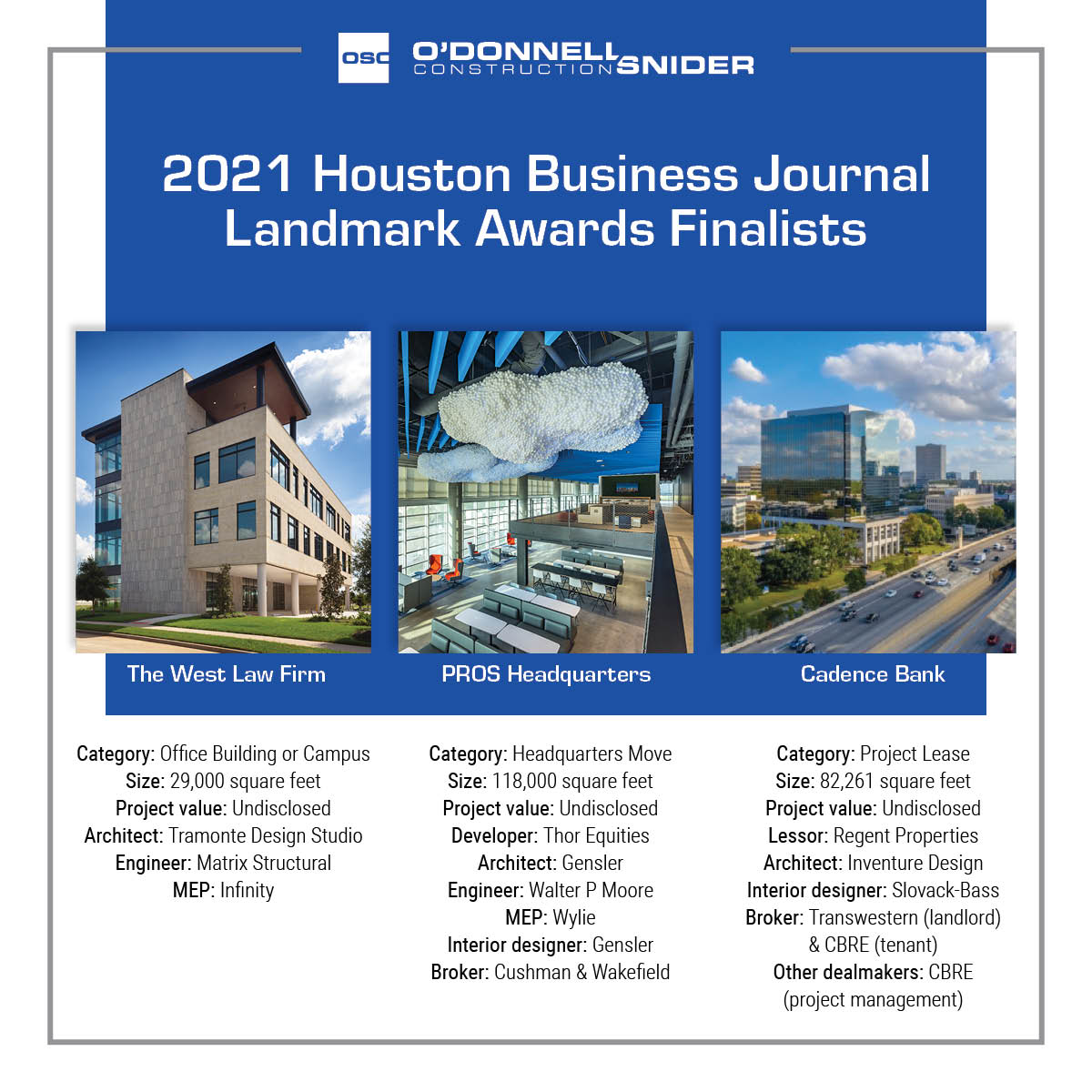 Houston Business Journal names 3 OSC projects as finalists for 2021